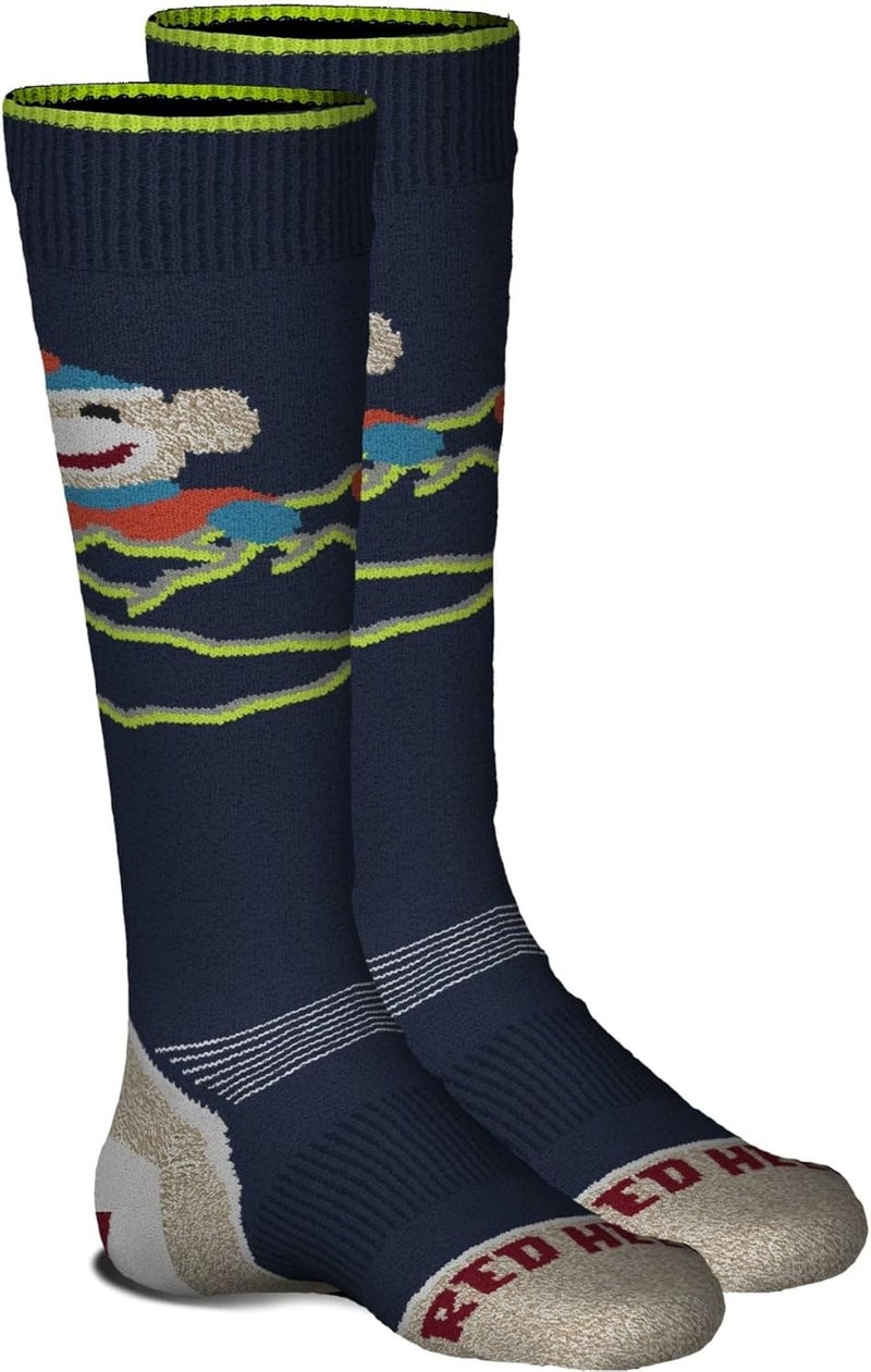 Kids Ski Socks - Over the Calf Monkey Fun for Little Skiers | Lightweight, Durable, Merino Wool Blend